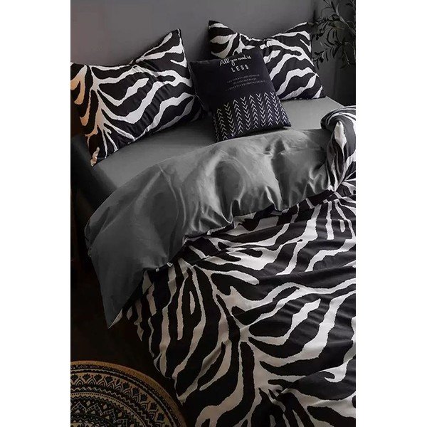 Fekete-fehér kétszemélyes-hosszabbított pamut ágyneműhuzat lepedővel 200x220 cm – Mila Home-image-3