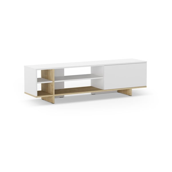 Fehér TV-állvány tölgyfa dekorral 160x44 cm Cequoia – Marckeric-image-4