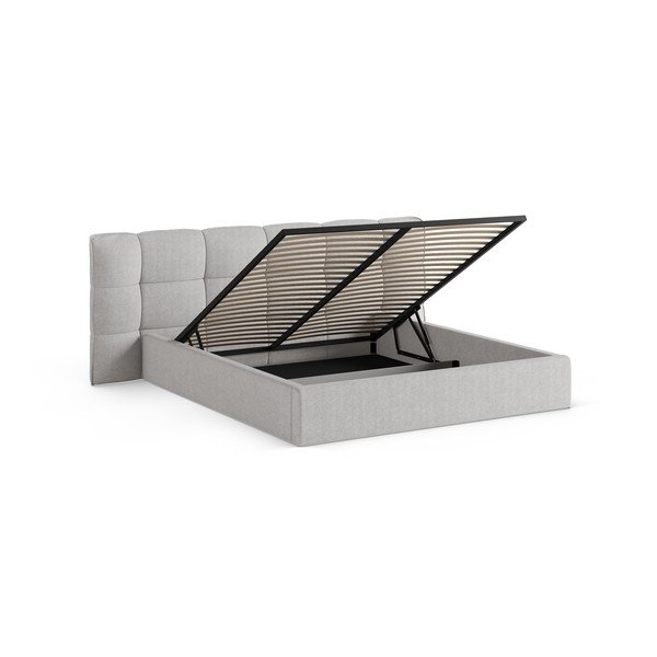 Szürke kárpitozott ágyneműtartós franciaágy ágyráccsal 180x200 cm Eric – Micadoni -image-2