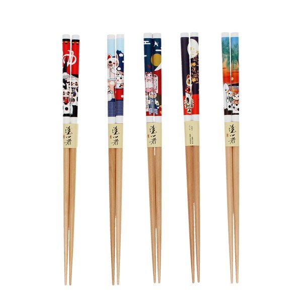 Natúr színű fa evőpálcika szett 5 db-os Beckoning Cats – Rex London