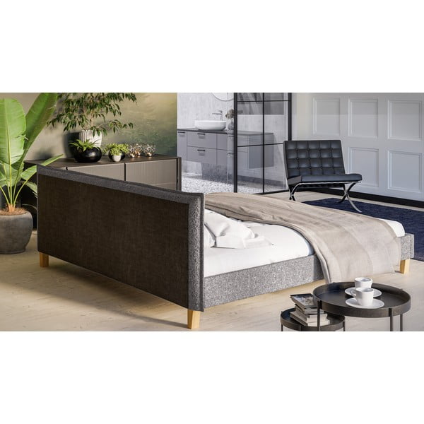 Szürke kárpitozott franciaágy ágyráccsal 200x200 cm Tina – Ropez-image-3