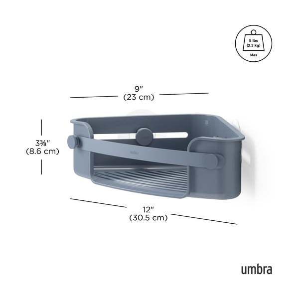 Kék öntapadós újrahasznosított műanyag fürdőszobai sarokpolc Flex – Umbra-image-4