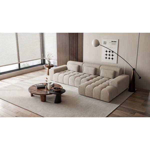 Bézs zsenília sarokkanapé (jobb oldali-heverő résszel) Chevi – Ghado-image-1