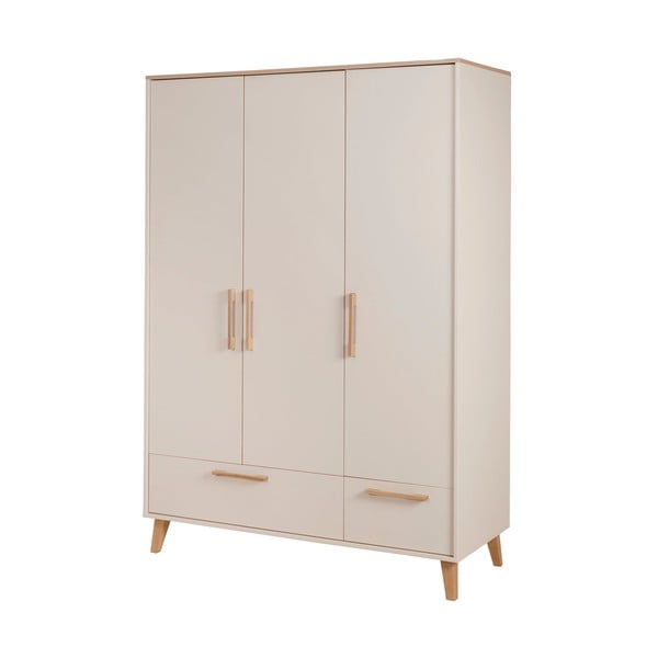 Krémszínű-natúr színű gyerek ruhásszekrény tölgyfa dekorral 138x200x55 cm Jil – Roba-image-2