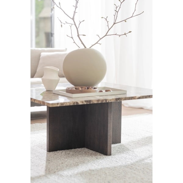 Barna-natúr színű márvány dohányzóasztal 90x90 cm Brooksville - Rowico-image-1