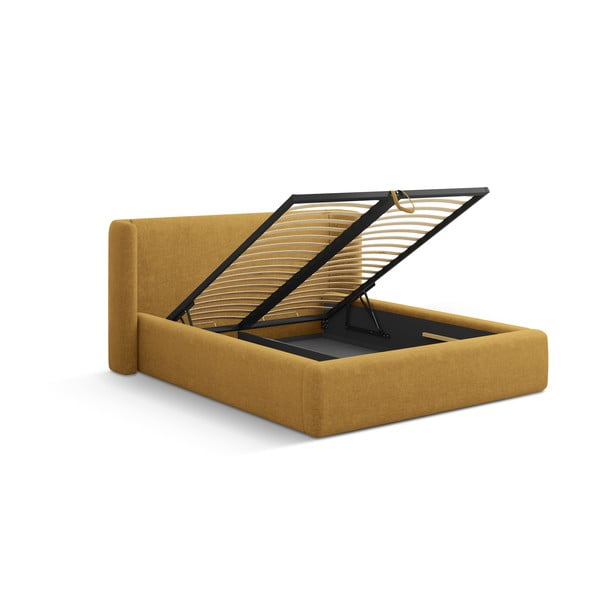 Mustársárga kárpitozott ágyneműtartós franciaágy ágyráccsal 180x200 cm Jason – Windsor & Co Sofas-image-2