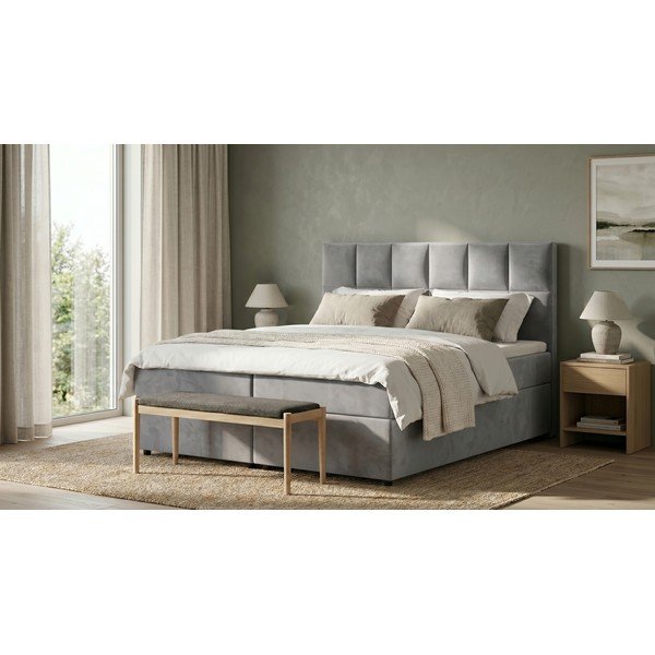 Világosszürke ágyneműtartós boxspring ágy 160x200 cm Flip – Ropez-image-1