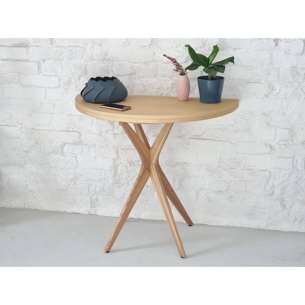 Kerek bővíthető étkezőasztal kőrisfa dekoros asztallappal 45x90 cm Jubi – Ragaba-image-1