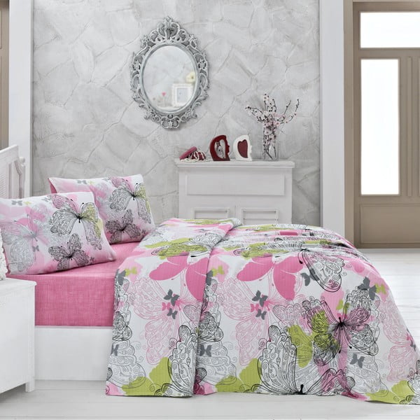 Belinda rózsaszín kétszemélyes pamut ágytakaró, 200 x 220 cm