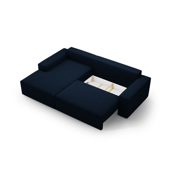 Sötétkék buklé kinyitható sarokkanapé (bal oldali) Jodie – Micadoni Home-image-4