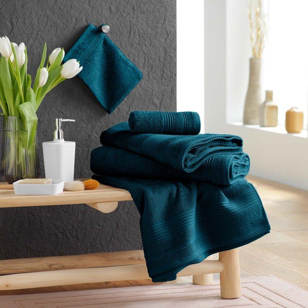 Sötétkék frottír pamut törölköző 30x50 cm Tendresse – douceur d'intérieur-image-2