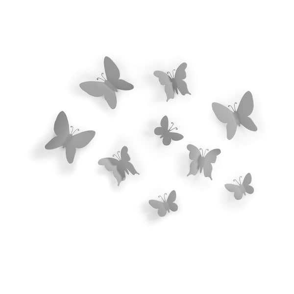 Butterflies 9 db-os szürke 3D fali dekoráció szett - Umbra
