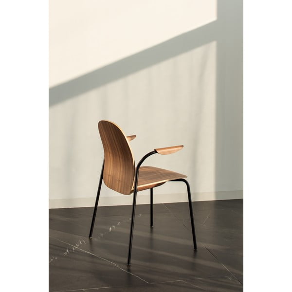 Konyakbarna-natúr színű karfás-rakásolható étkezőszék szett 2 db-os diófa dekorral Book – Gazzda-image-2