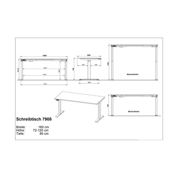 Állítható íróasztal elektromosan állítható magassággal tölgyfa dekoros asztallappal 80x160 cm Jet – Germania-image-3