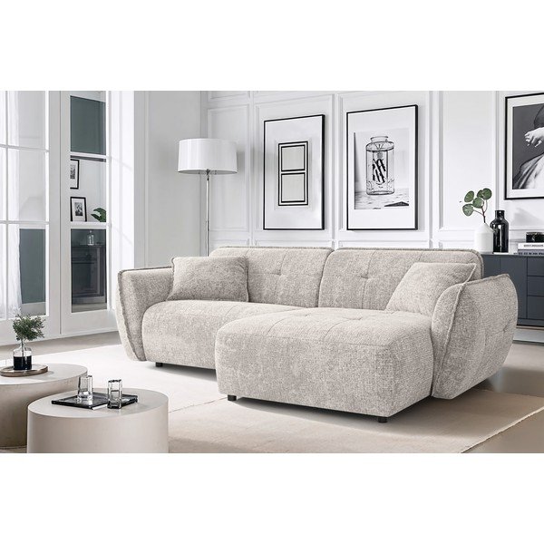 Bézs zsenília sarokkanapé (jobb oldali-heverő résszel) Nelia – Ropez-image-1