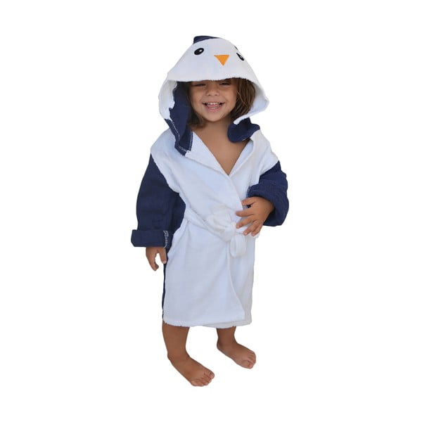Fehér-kék pamut gyerek fürdőköpeny M Penguin - Rocket Baby