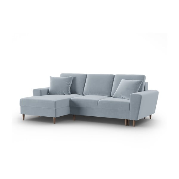 Világoskék bársony kinyitható tárolóhelyes sarokkanapé (bal oldali-heverő résszel) Kyoto – Cosmopolitan Design-image-4