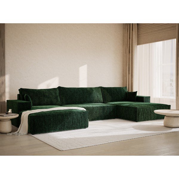 Sötétzöld zsenília kinyitható-tárolóhelyes sarokkanapé (U alakú) Kyoto – Maison de Rêve-image-1