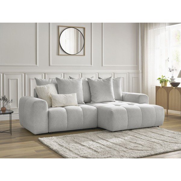 Világosszürke zsenília kinyitható-tárolóhelyes sarokkanapé (jobb oldali-heverő résszel) Roxelane – Bobochic Paris-image-4