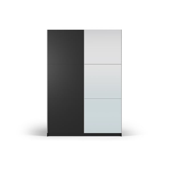 Fekete ruhásszekrény tükörrel és tolóajtókkal 151x215 cm Lisburn - Cosmopolitan Design