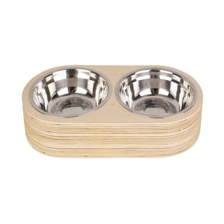 Pet 2 db-os fém tálka szett világos fa tartóval, szélesség 15,6 cm - PT LIVING