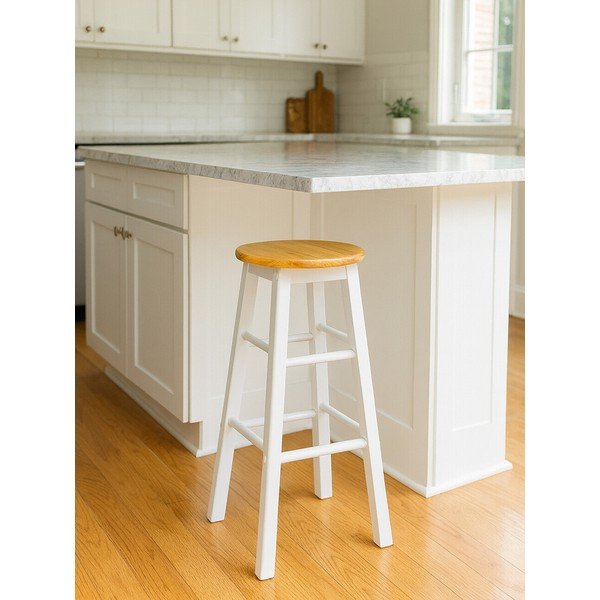 Fehér-natúr színű kaucsukfa bárszék (ülésmagasság 74 cm) Chester – Premier Housewares-image-1