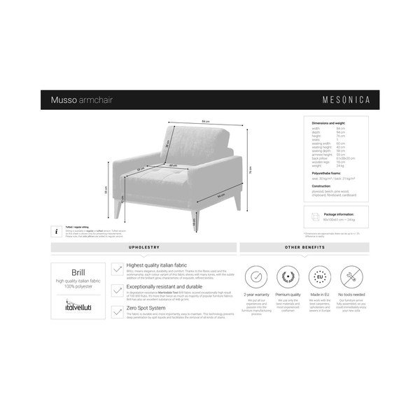 Musso Tufted kék fotel fa lábakkal - MESONICA-image-4