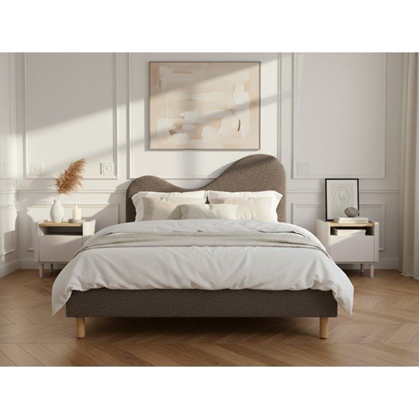 Barna kárpitozott kárpitozott franciaágy ágyráccsal 160x200 cm Celina – Bobochic Paris-image-1