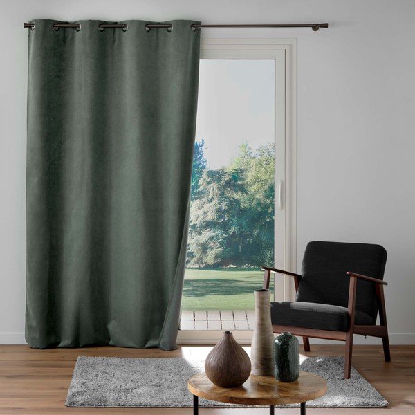 Khaki bársony függöny 140x260 cm Olympe – douceur d'intérieur-image-1