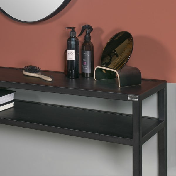 Fekete konzolasztal tölgyfa asztallappal 30x120 cm Daniël – Spinder Design-image-4