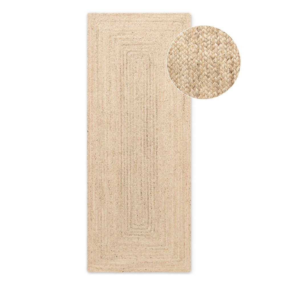 Világos natúr színű kétoldalas-kézi szövésű juta futószőnyeg 80x200 cm Juno – Hanse Home