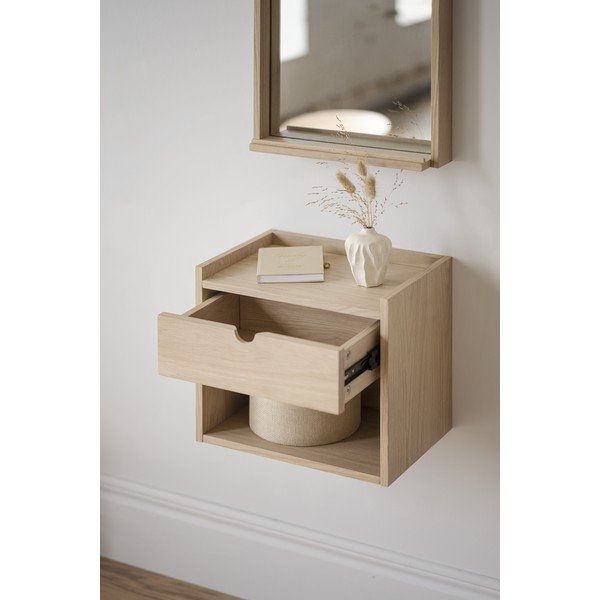 Natúr színű tölgyfa függő-polcokkal éjjeliszekrény Hillmond – Rowico-image-4