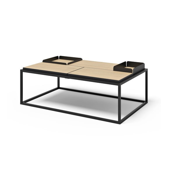 Fekete-natúr színű dohányzóasztal tölgyfa dekoros asztallappal 75x120 cm Douro – TemaHome-image-2