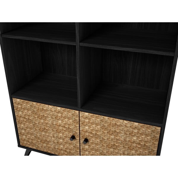 Fekete könyvespolc egzotikus fa dekorral 92x160 cm Hanoi - Marckeric-image-1