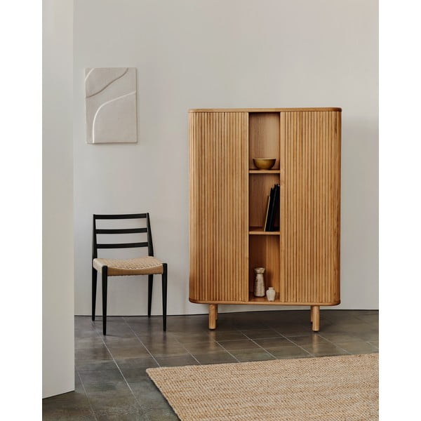 Natúr színű szekrény tolóajtóval kőrisfa dekorral 110x160x40 cm Mailen – Kave Home-image-1