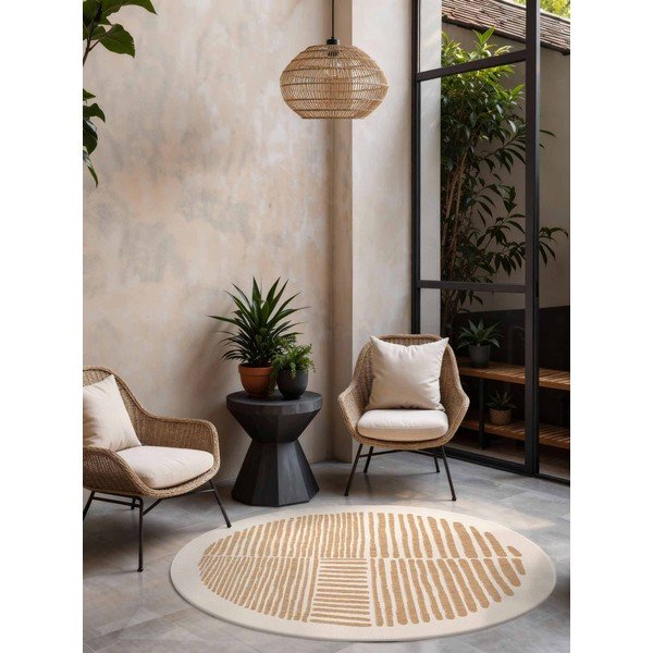 Krémszínű-natúr színű kerek kültéri-beltéri szőnyeg ø 160 cm Haringey Bounds – Ted Baker-image-1