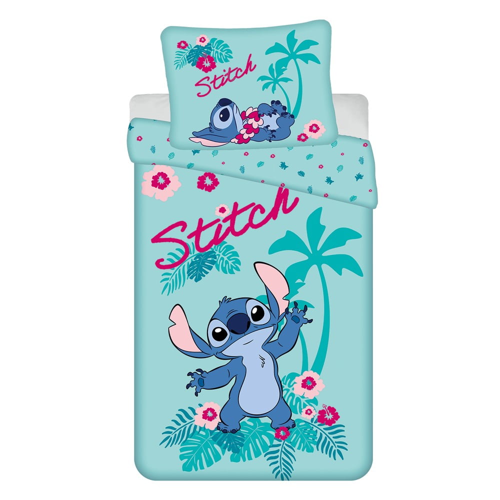 Kék egyszemélyes pamut gyerek ágyneműhuzat 140x200 cm Lilo a Stitch "Hawaii" Jerry Fabrics
