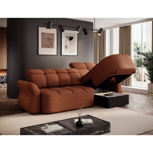 Terrakotta színű bársony kinyitható-tárolóhelyes sarokkanapé (jobb oldali-heverő résszel) Beneth – ELTAP-image-4