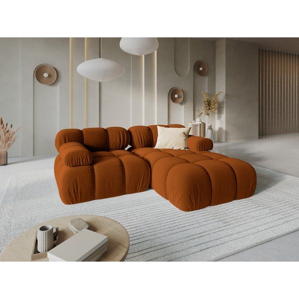 Terrakotta színű bársony moduláris sarokkanapé (jobb oldali-heverő résszel) – Micadoni -image-1