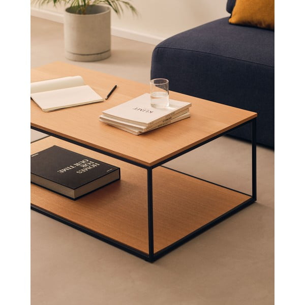 Natúr színű dohányzóasztal tölgyfa dekoros asztallappal 60x110 cm Yoana – Kave Home-image-1