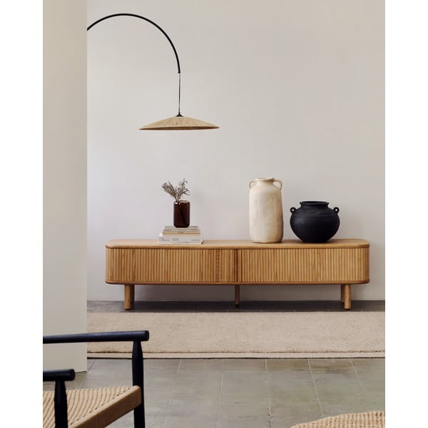 Natúr színű TV-állvány kőrisfa dekorral 200x50x40 cm Mailen – Kave Home-image-1