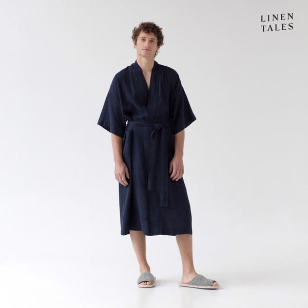 Sötétkék len fürdőköpeny L/XL Summer – Linen Tales