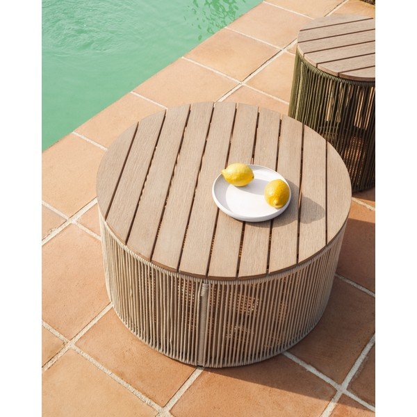 Kerek kerti dohányzóasztal akácfa asztallappal ø 70 cm Dandara – Kave Home-image-1
