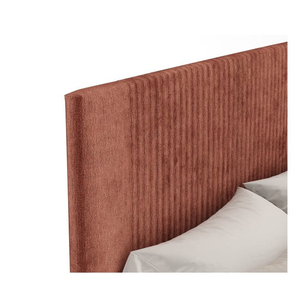 Téglavörös kárpitozott ágyneműtartós franciaágy ágyráccsal 140x200 cm Etero – Maison de Rêve-image-3