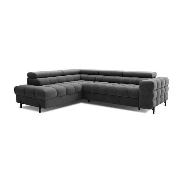 Sötétszürke bársony kinyitható-tárolóhelyes sarokkanapé (bal oldali-L alakú) Ferucce – ELTAP-image-3