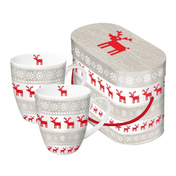 Magic Christmas Taupe 2 részes porcelán bögre szett karácsonyi motívummal, díszdobozban, 350 ml - PPD