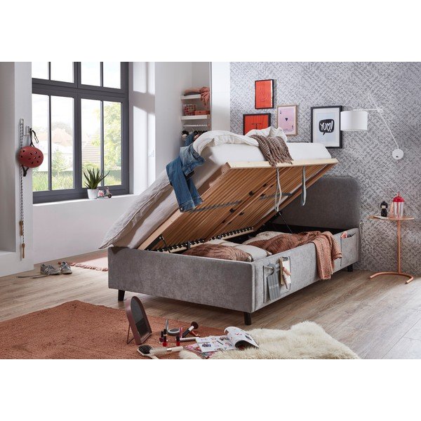 Szürke ágyneműtartós gyerekágy ágyráccsal 120x200 cm Cosy – Meise Möbel-image-2