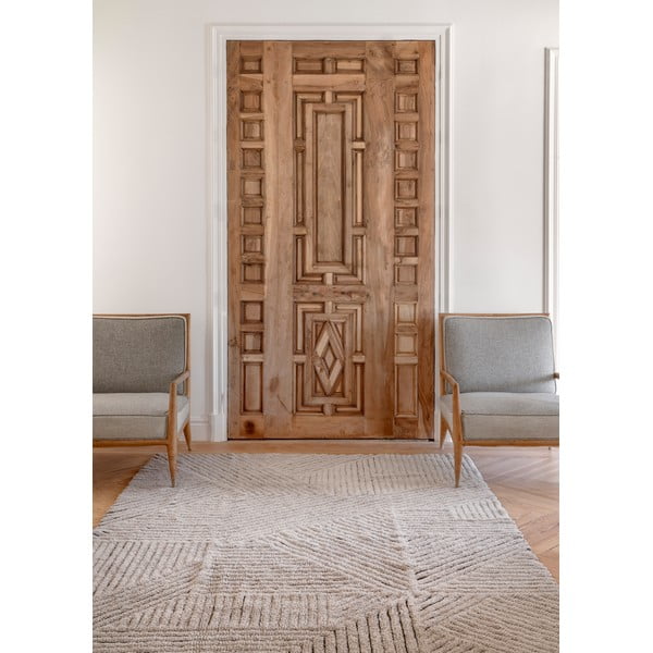 Világosbarna mosható kézi szövésű gyapjú szőnyeg 170x240 cm Golden Coffee – Lorena Canals-image-1