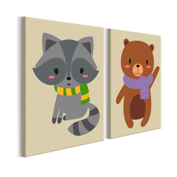 Raccoon & Bear DIY készlet, saját kétrészes vászonkép festése, 33 x 23 cm - Artgeist