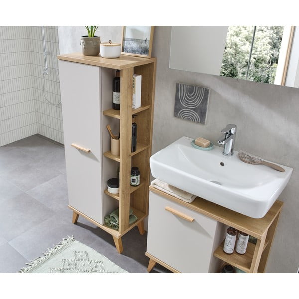 Krémszínű mosdó alatti szekrény tölgyfa dekorral 60,5x65 cm Quickset 966 – Pelipal-image-3